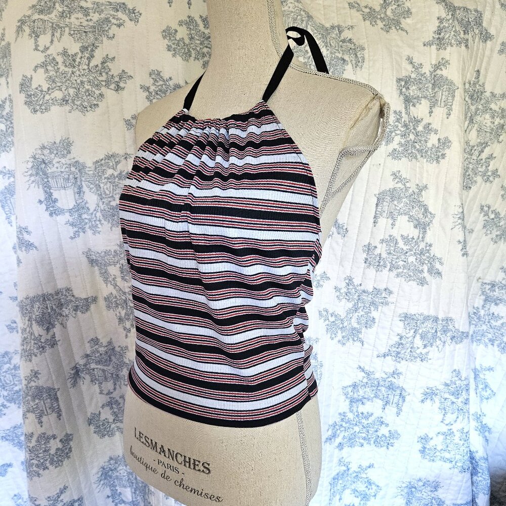 Size Medium Retro Halter Top Vintage Fabric Striped NEW